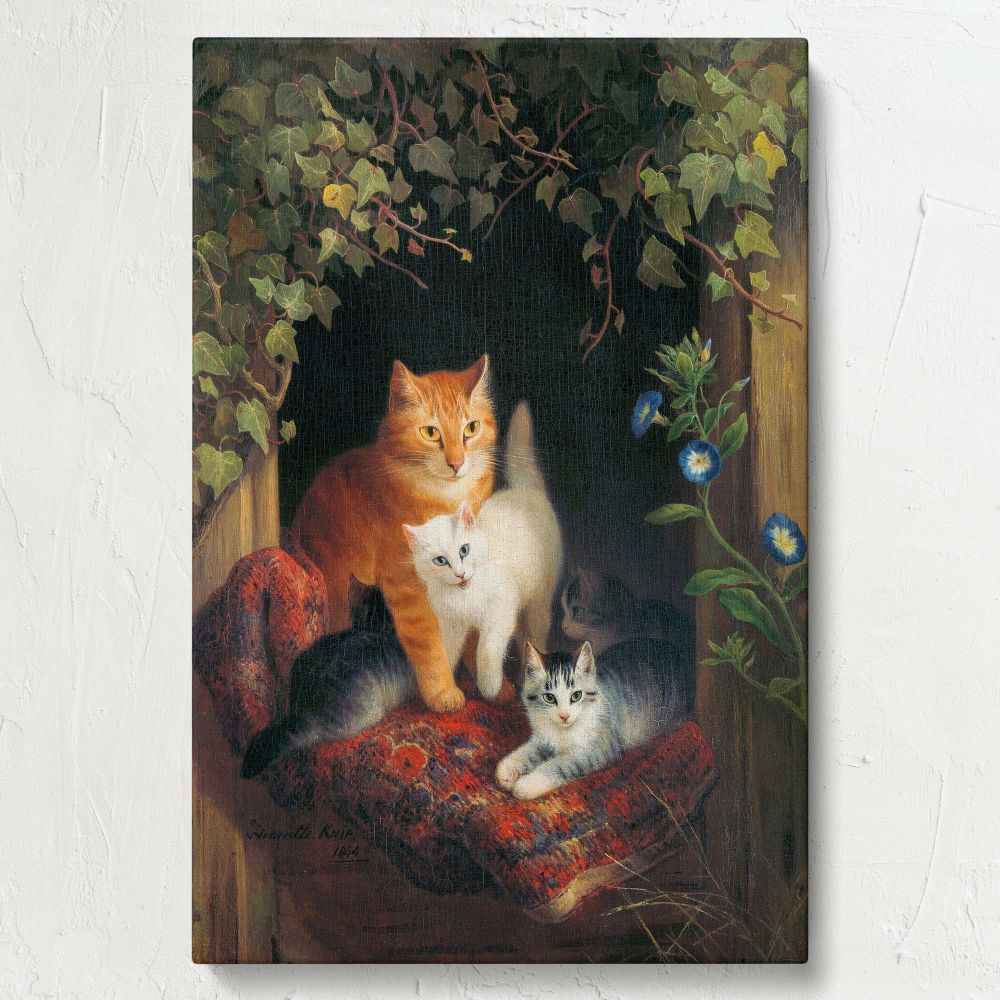 Cat with Kittens - Cozy Family in Basket Scene By Henri'tte Ronner canvas wall art - Image 7