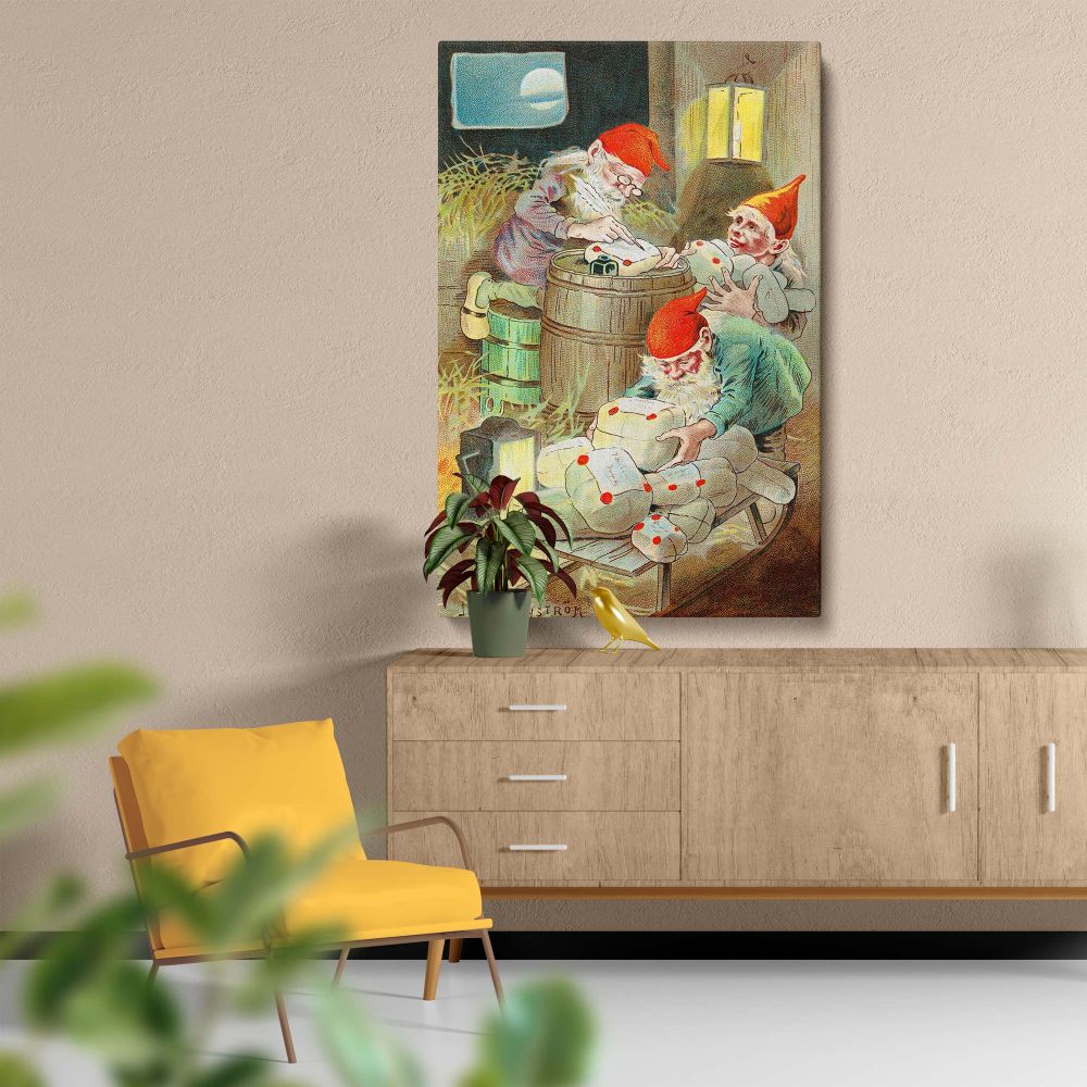Christmas Card Wrapping Gifts - Jultomte in Cozy Barn Scene By Jenny Nystršm canvas wall art - Image 5