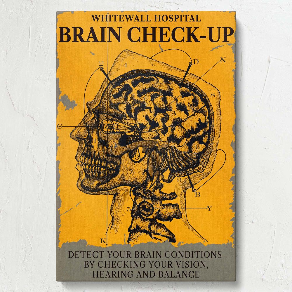 Brain Check-Up - Retro Skull & Brain Diagram with Typography canvas wall art - Image 7