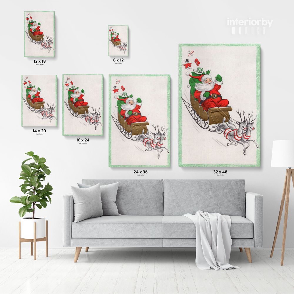 Merry Christmas Santa Claus's Reindeer Print Painting Framed Canvas - Image 3