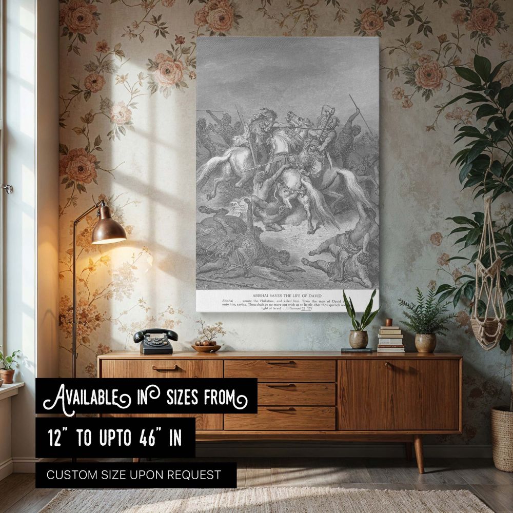 Abishai Saves David - Gustave Dore Heroic Battle Scene with Sword and Shield canvas wall art