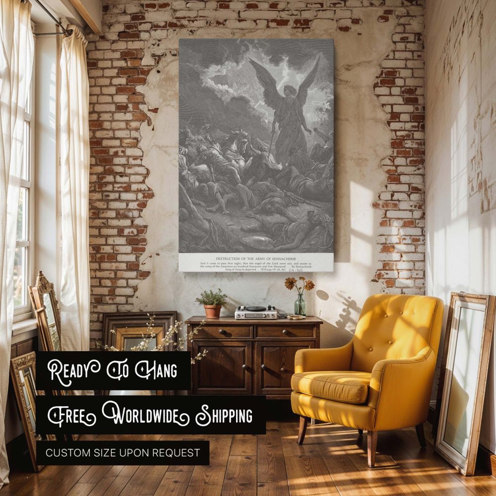 Angel Destroys Army - Gustave Dore Warrior Chaos Under Moonlight canvas wall art - Image 3