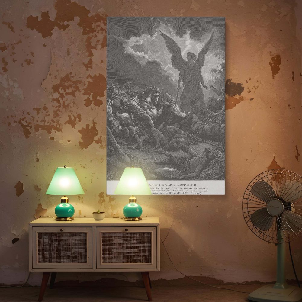 Angel Destroys Army - Gustave Dore Warrior Chaos Under Moonlight canvas wall art - Image 5