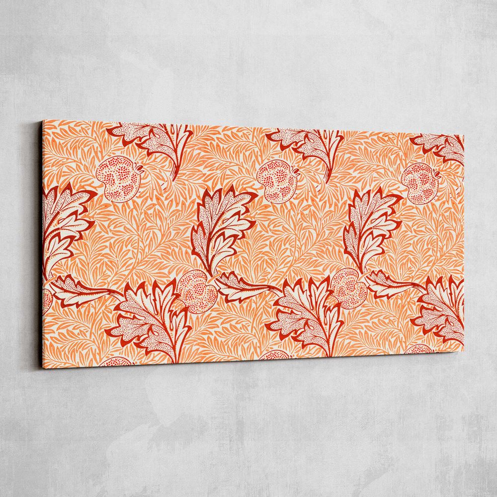 Apple Floral Pattern in Coral by William Morris — single-panel canvas shown on a pale studio wall