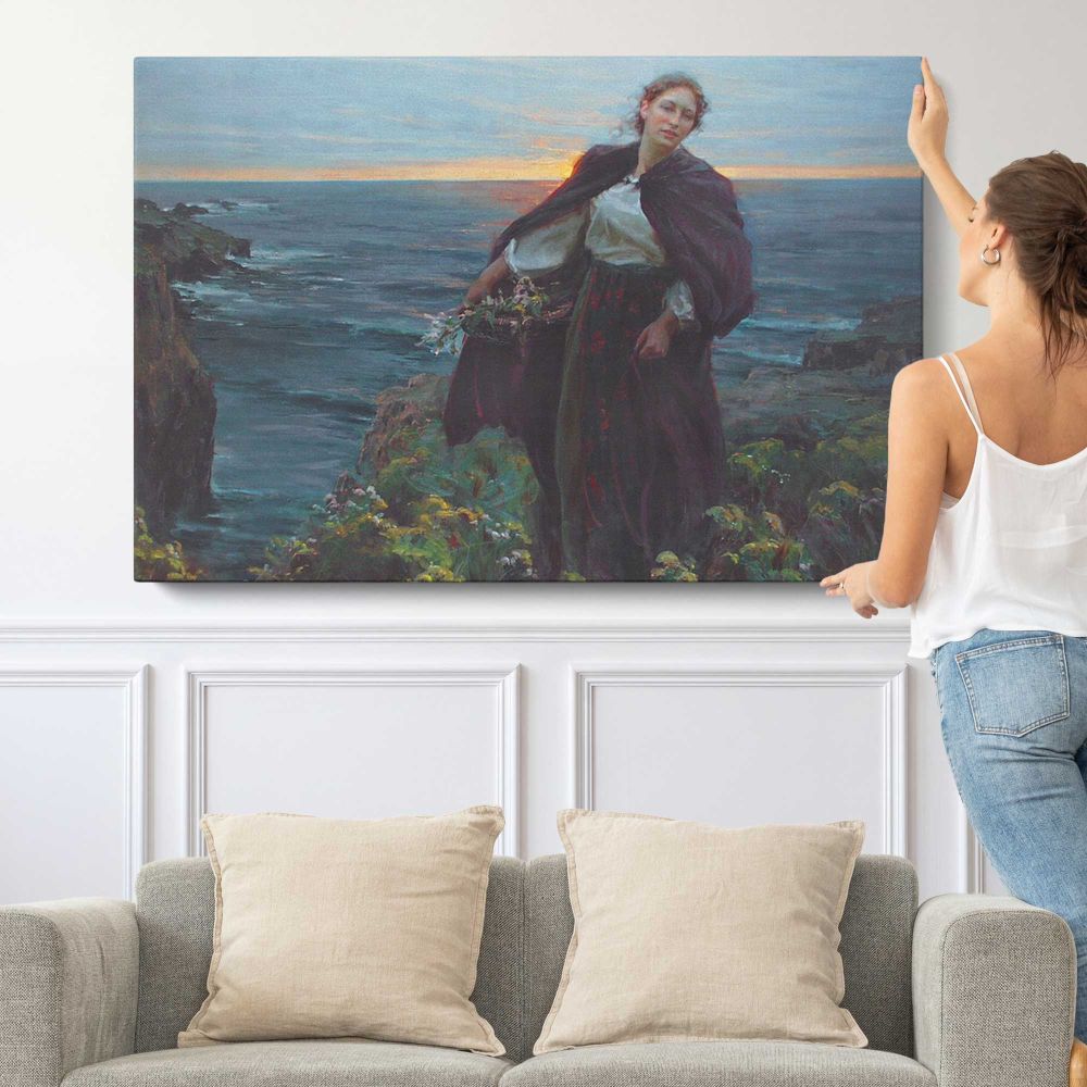 Awaiting-his-return-large by Daniel Gerhartz - single-panel canvas shown with a person for scale