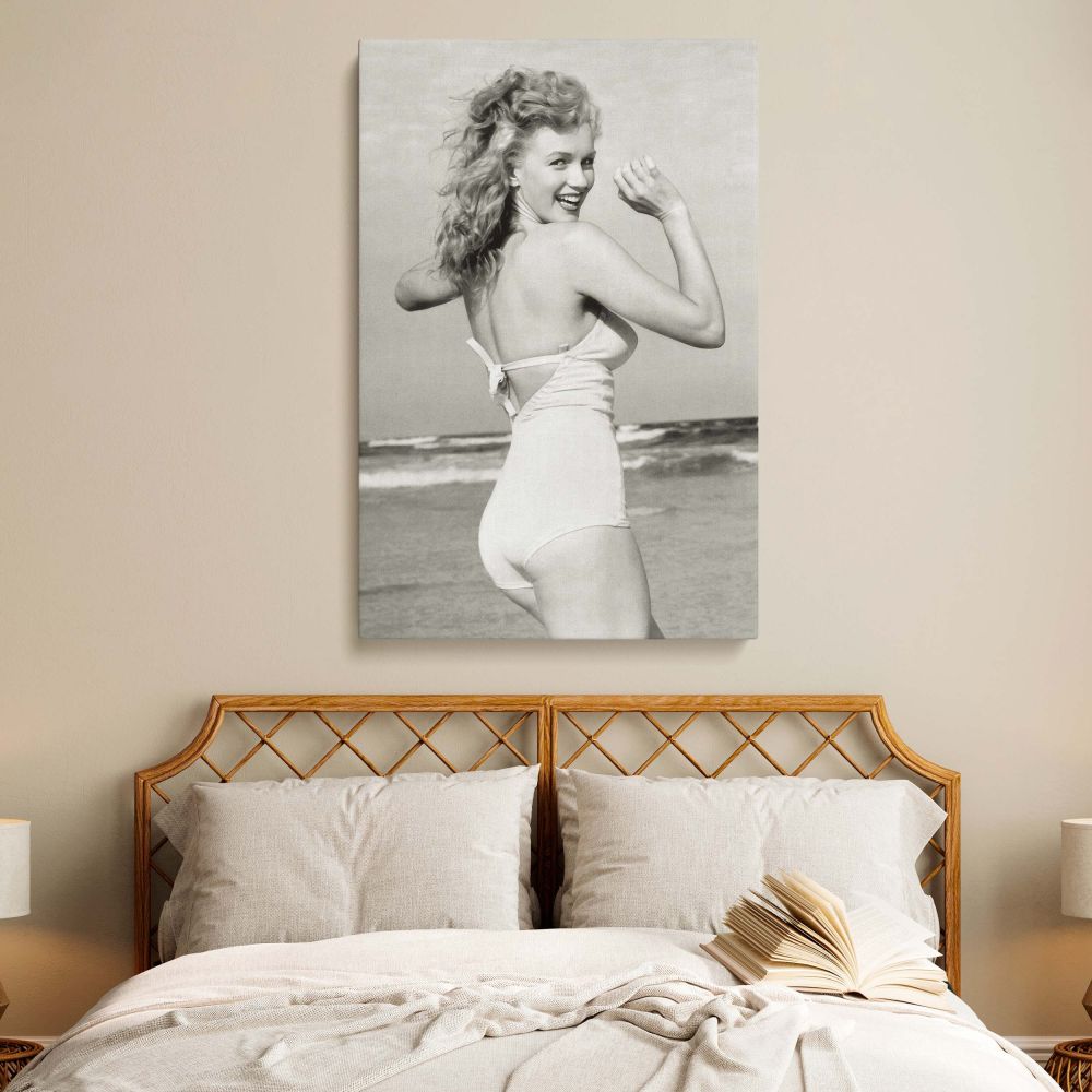 Beach Bikini Marilyn - Black and White Art for Bedroom or Dressing Room canvas wall art - Image 3
