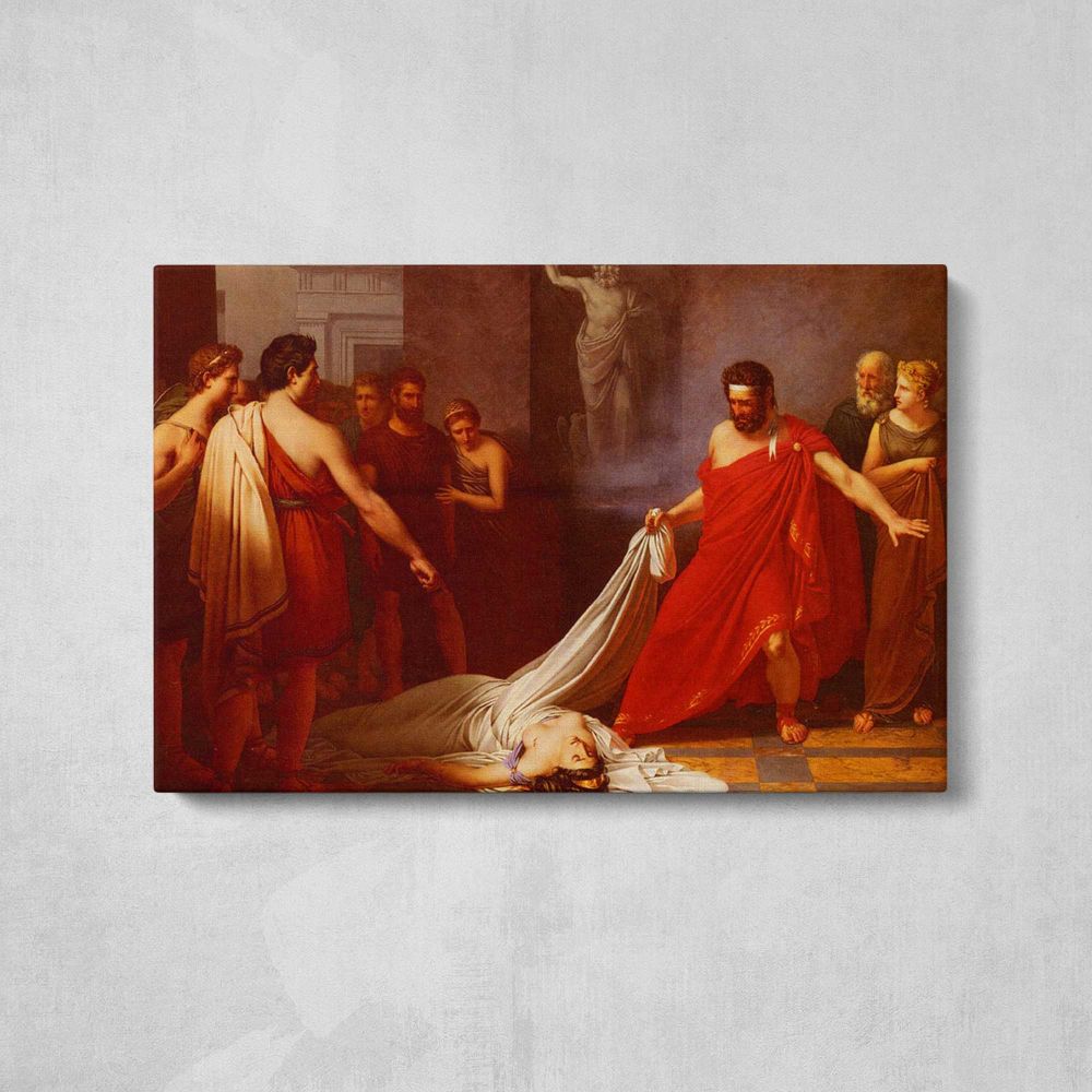 Berghe Charles Auguste Van Den Egisthe, Croyant Decouvrir Le Corps D Oreste Mort - single-panel canvas displayed above a console table