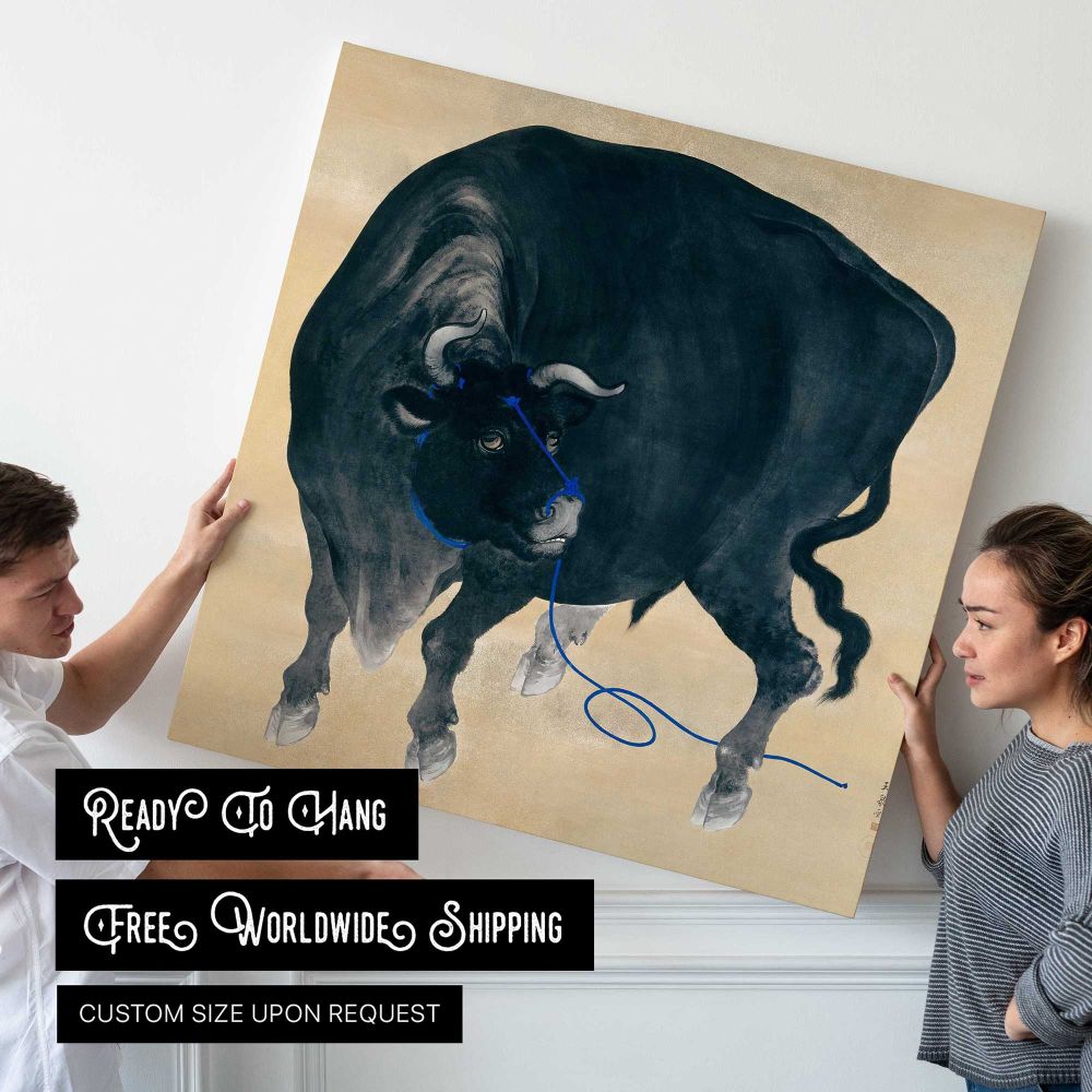 Black bull (19th century) vintage Japanese painting by Mochizuki Gyokusen — room mockup view 4