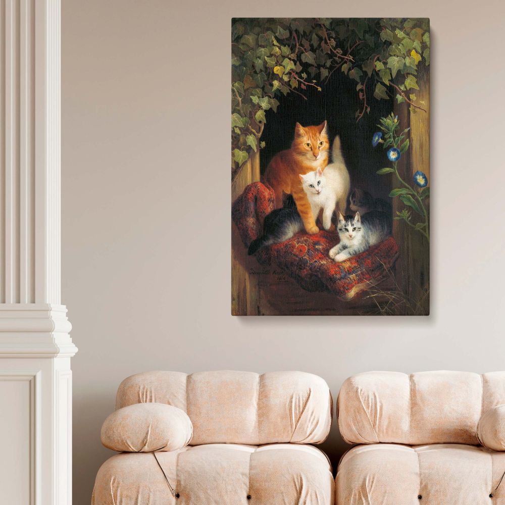 Cat with Kittens 1844 - Adorable Vintage Animal Scene By HenriEtte Ronner canvas wall art - Image 2