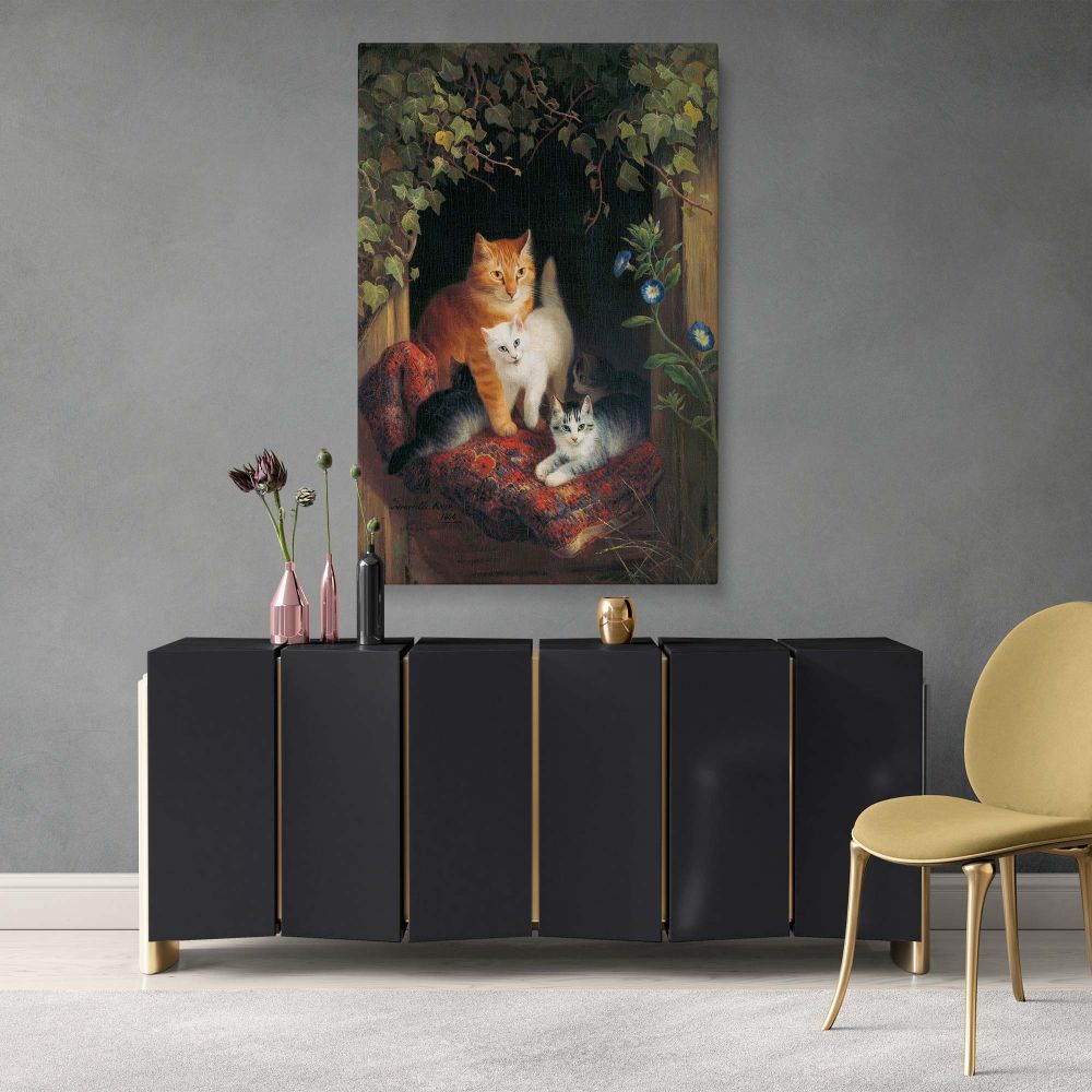 Cat with Kittens 1844 - Adorable Vintage Animal Scene By HenriEtte Ronner canvas wall art - Image 4