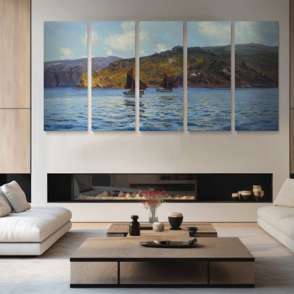 Catspaws off the Land by Henry Moore — four-panel canvas arrangement in a living room