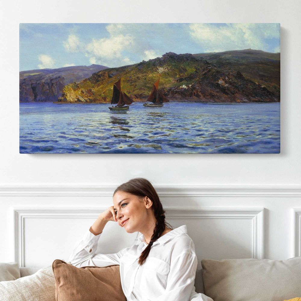 Catspaws off the Land by Henry Moore — single-panel canvas shown above a seated person