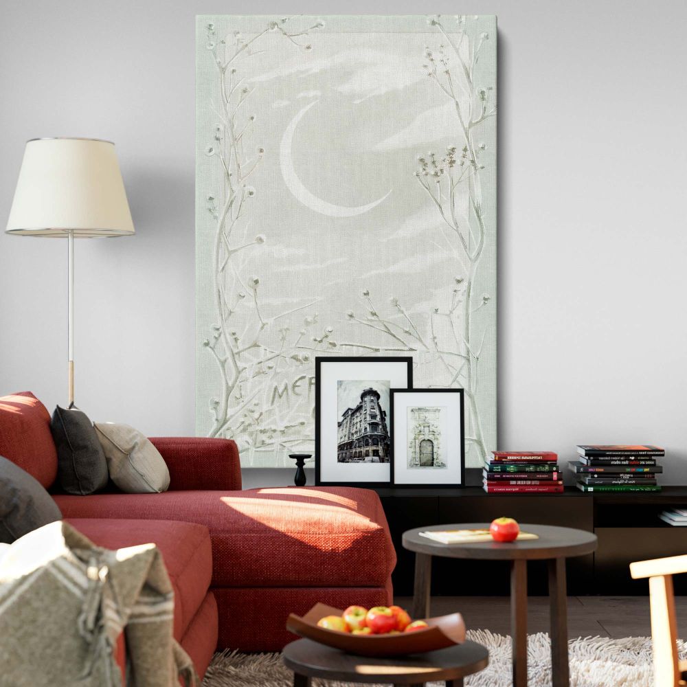 Christmas Moon and Snowy Branches - Vintage Holiday Art By L. Prang & Co. canvas wall art