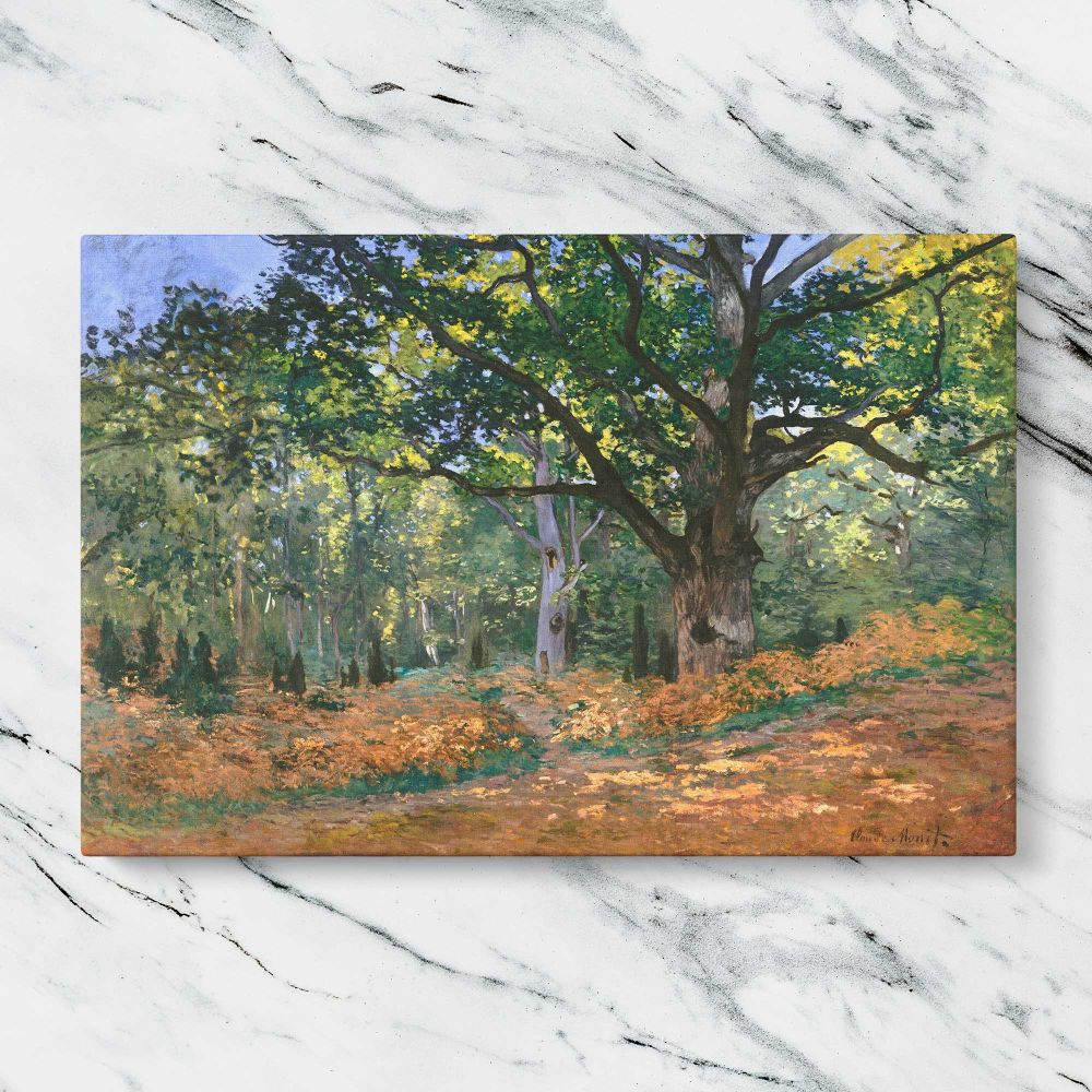 The Bodmer Oak Fontainebleau Forest canvas artwork displayed on a marble background
