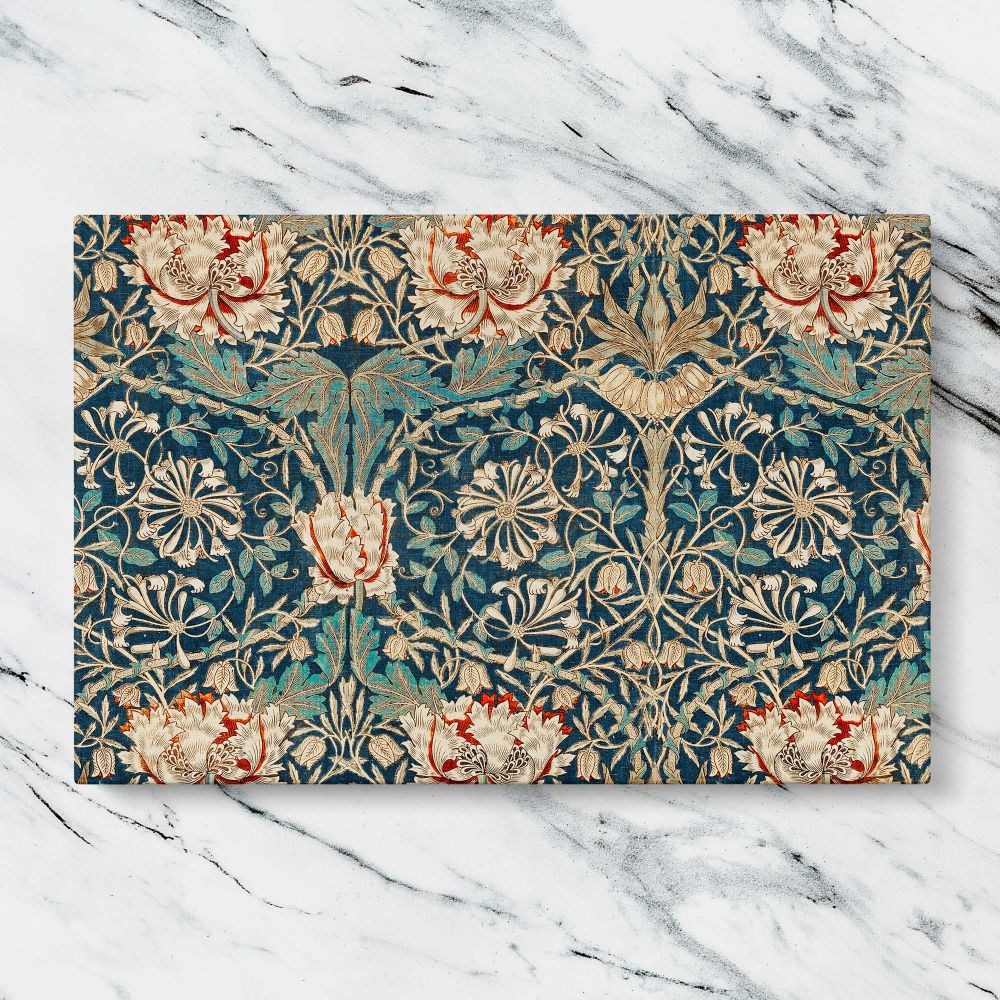Honeysuckle Floral Pattern canvas artwork displayed on a marble background