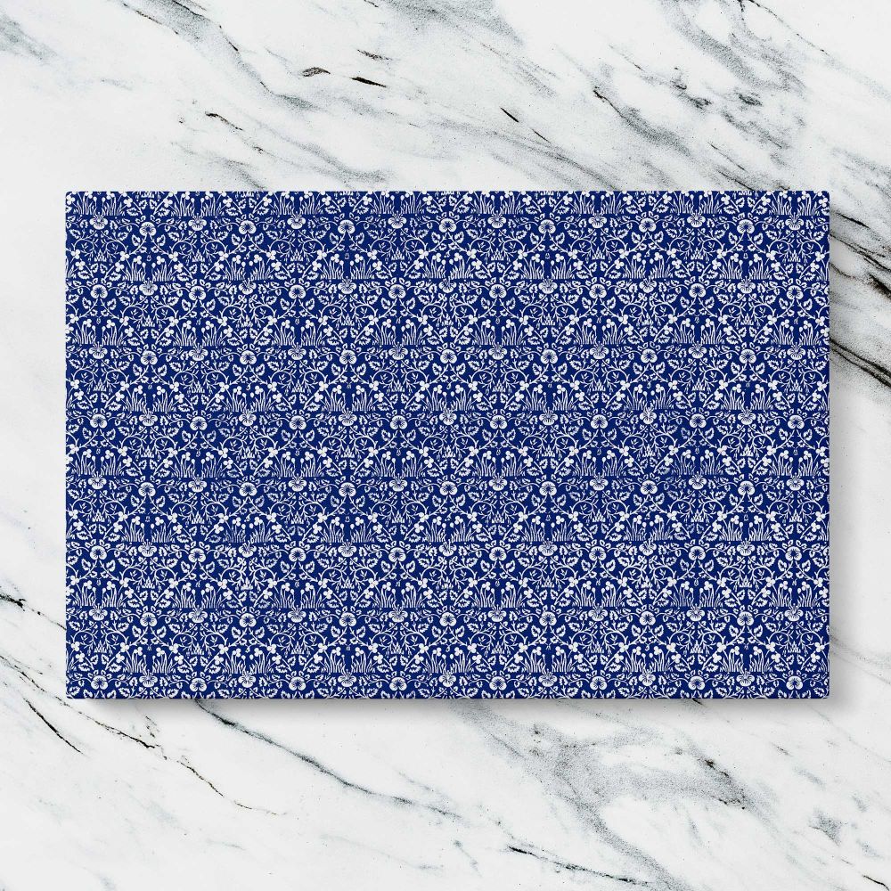 Eyebright Blue Botanical Pattern canvas artwork displayed on a marble background