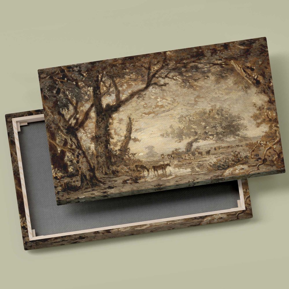 Sunset from the Forest of Fontainebleau canvas front and rear frame view