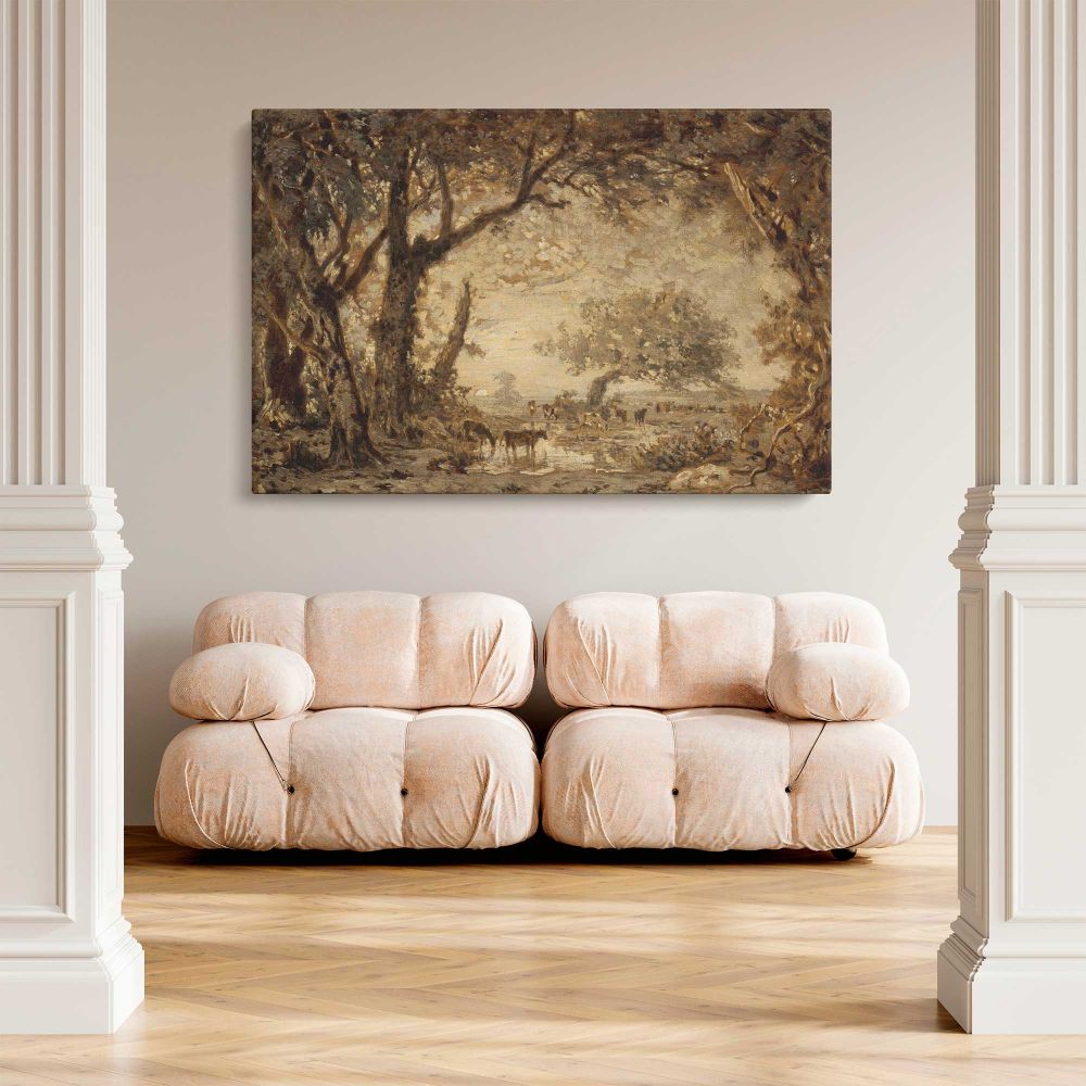 Sunset from the Forest of Fontainebleau canvas wall art in room setting 4