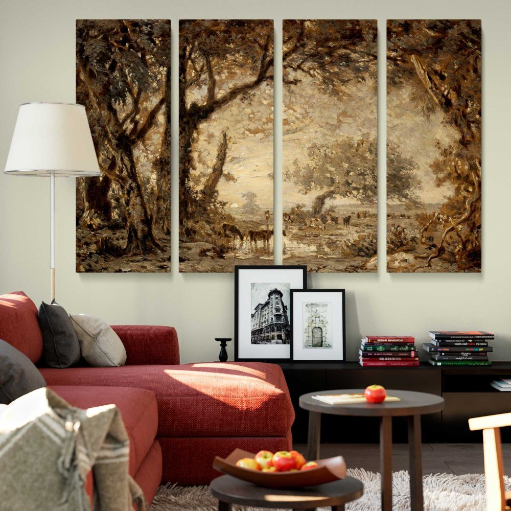 Sunset from the Forest of Fontainebleau canvas wall art in room setting 5