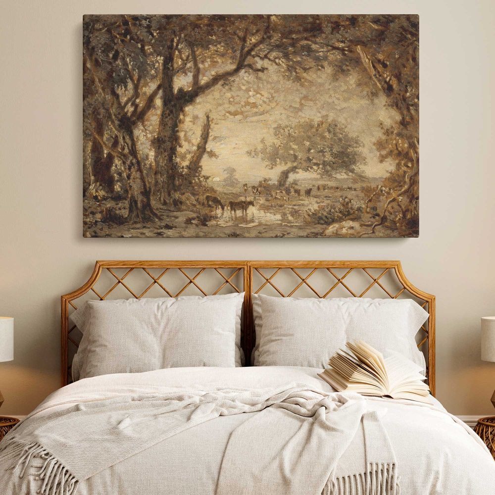 Sunset from the Forest of Fontainebleau canvas wall art in room setting 7