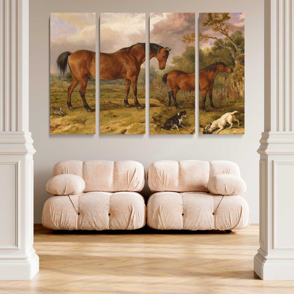 Horses and Dogs in a Pastoral Landscape canvas wall art in room setting 5