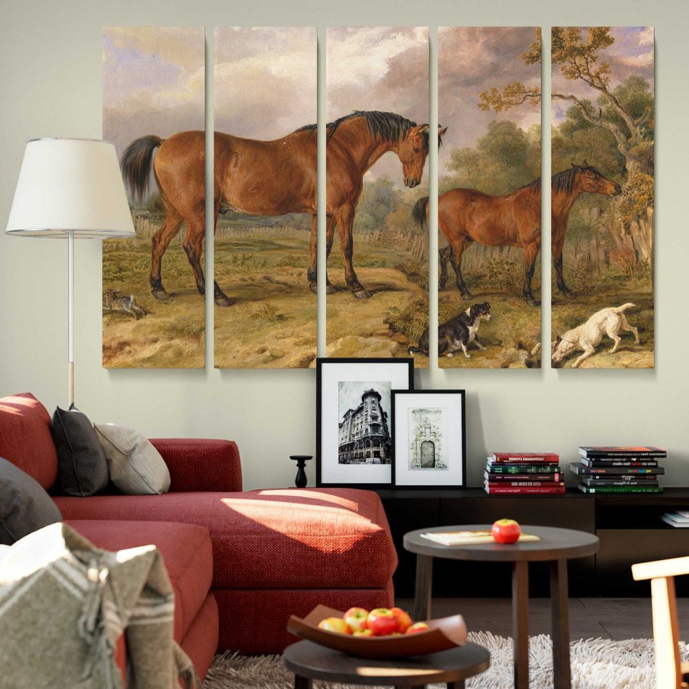 Horses and Dogs in a Pastoral Landscape canvas wall art in room setting 6