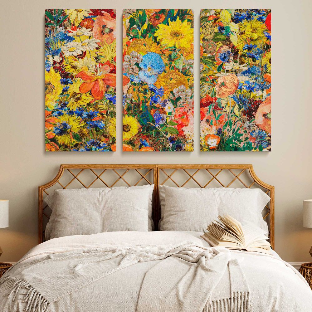 Colourful Vintage Flower Collage canvas wall art in room setting 7
