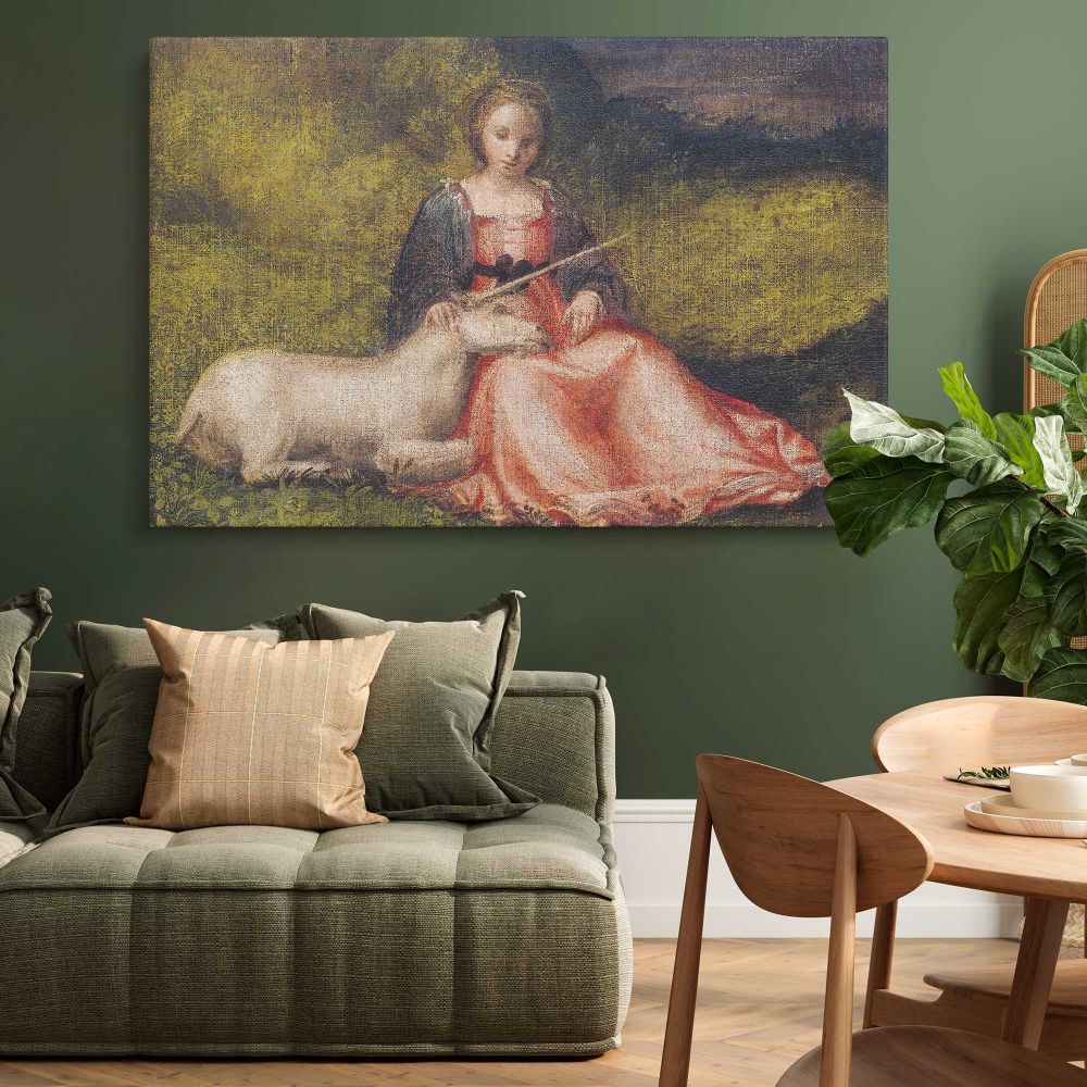Woman with a Unicorn canvas wall art in room setting 4