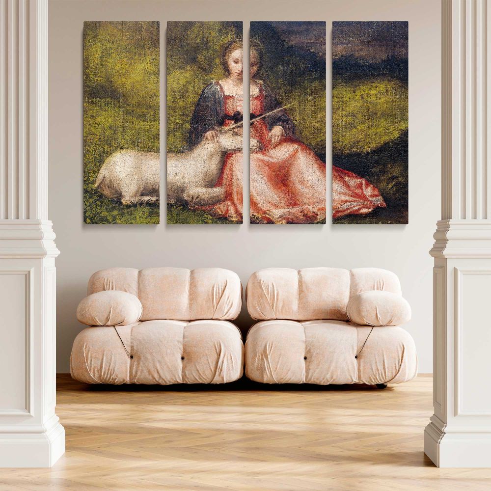 Woman with a Unicorn canvas wall art in room setting 5