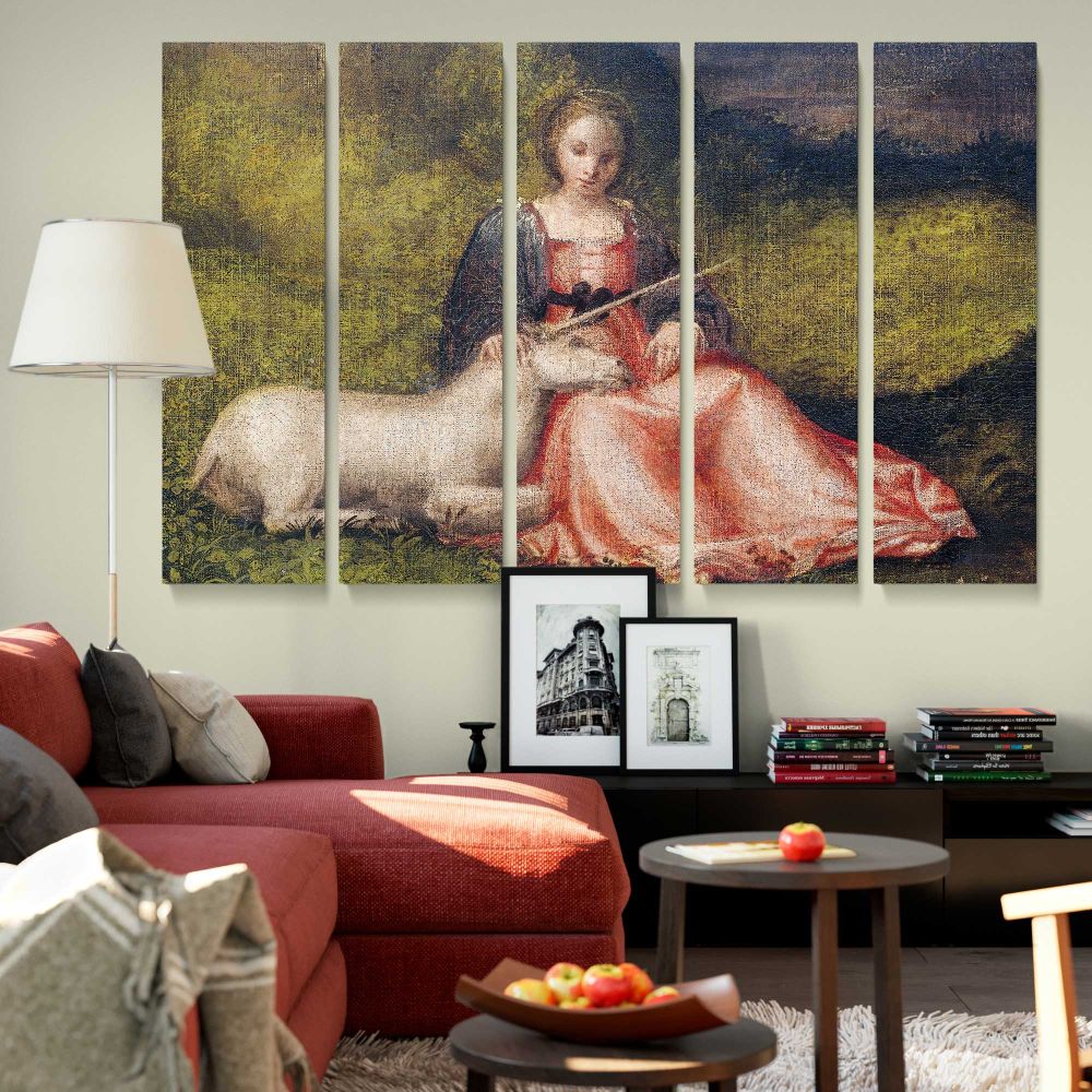 Woman with a Unicorn canvas wall art in room setting 6