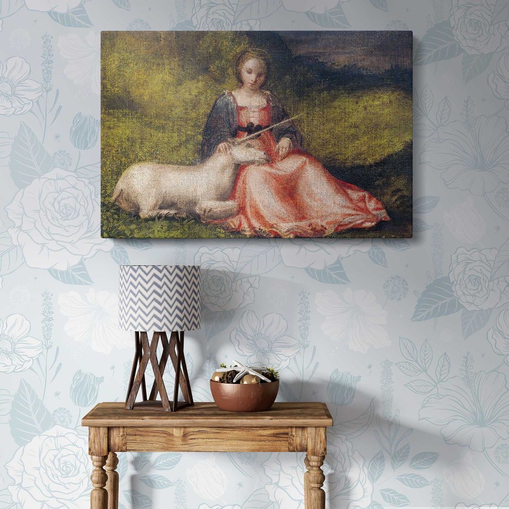 Woman with a Unicorn canvas wall art in room setting 7