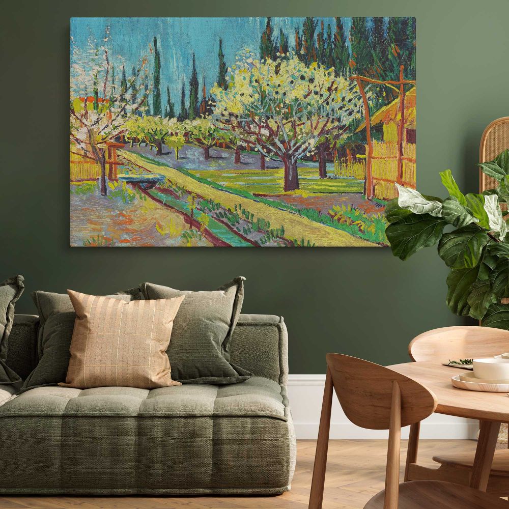 Orchard Bordered by Cypresses canvas wall art in room setting 4