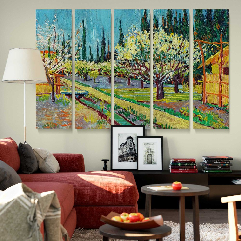 Orchard Bordered by Cypresses canvas wall art in room setting 6
