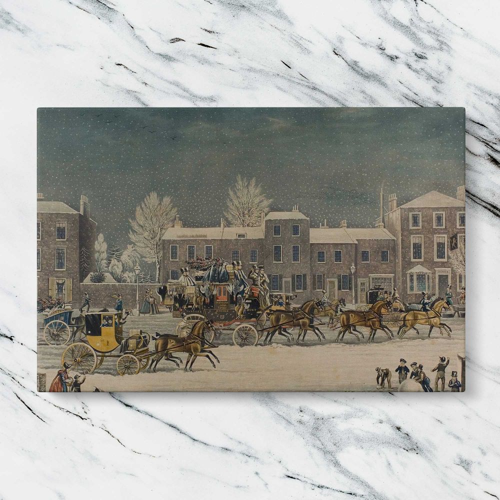 Approach to Christmas canvas artwork displayed on a marble background