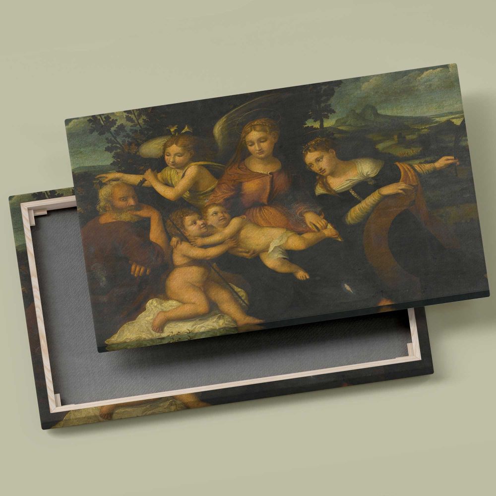 Holy Family with Saint Catherine canvas front and rear frame view