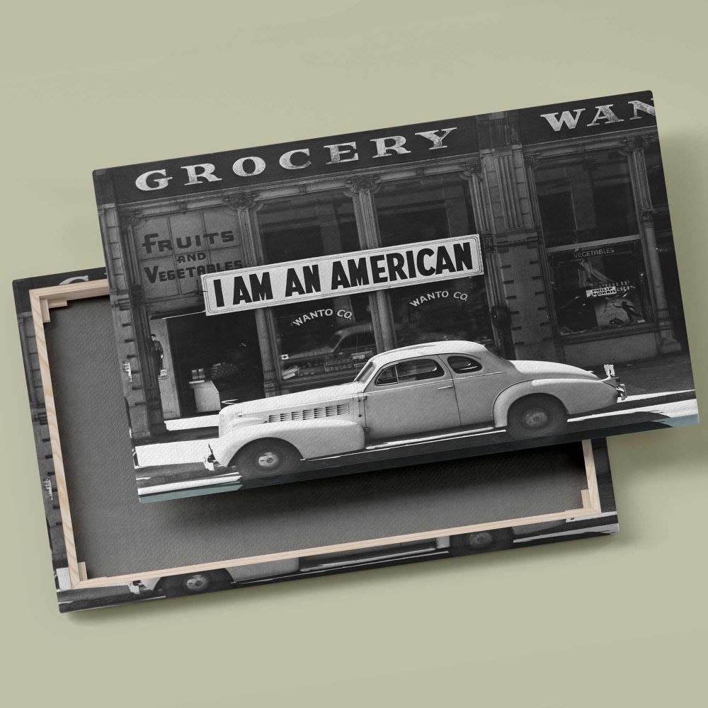 I Am an American Vintage Street Photograph canvas front and rear frame view