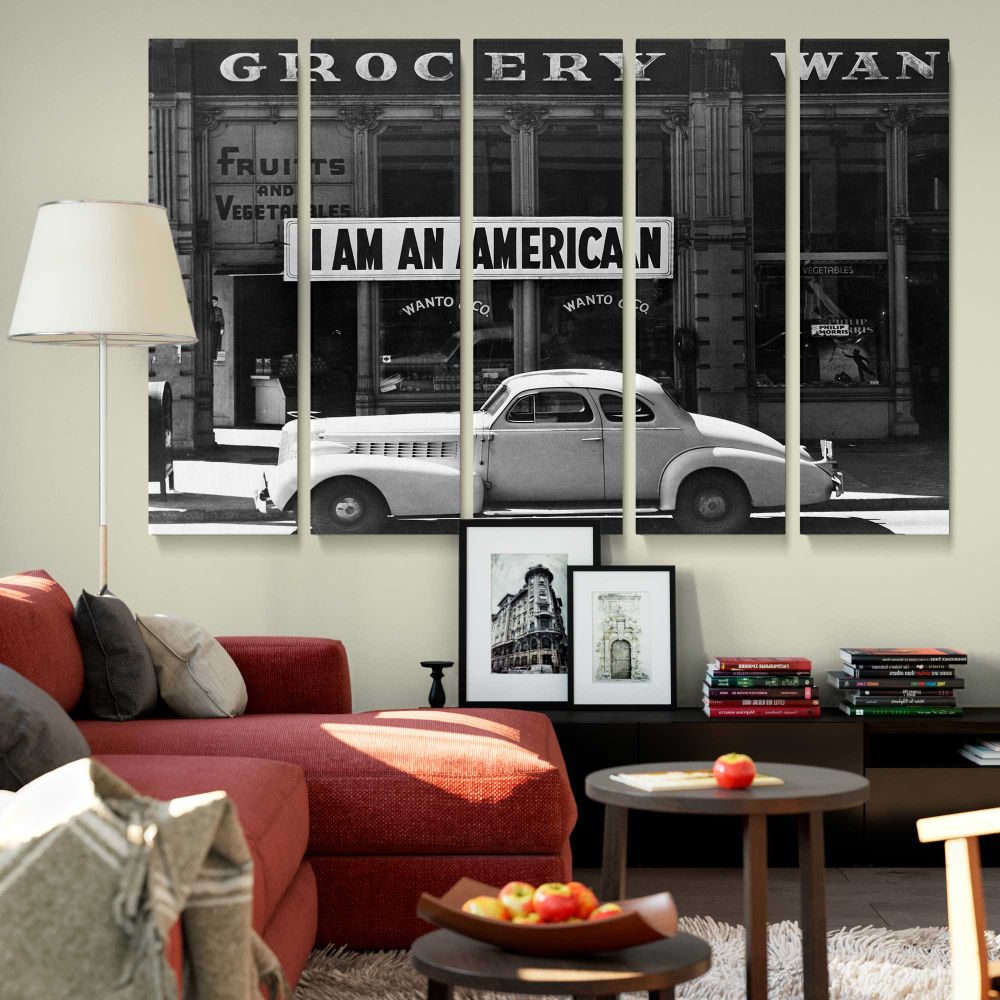 I Am an American Vintage Street Photograph canvas wall art in room setting 6