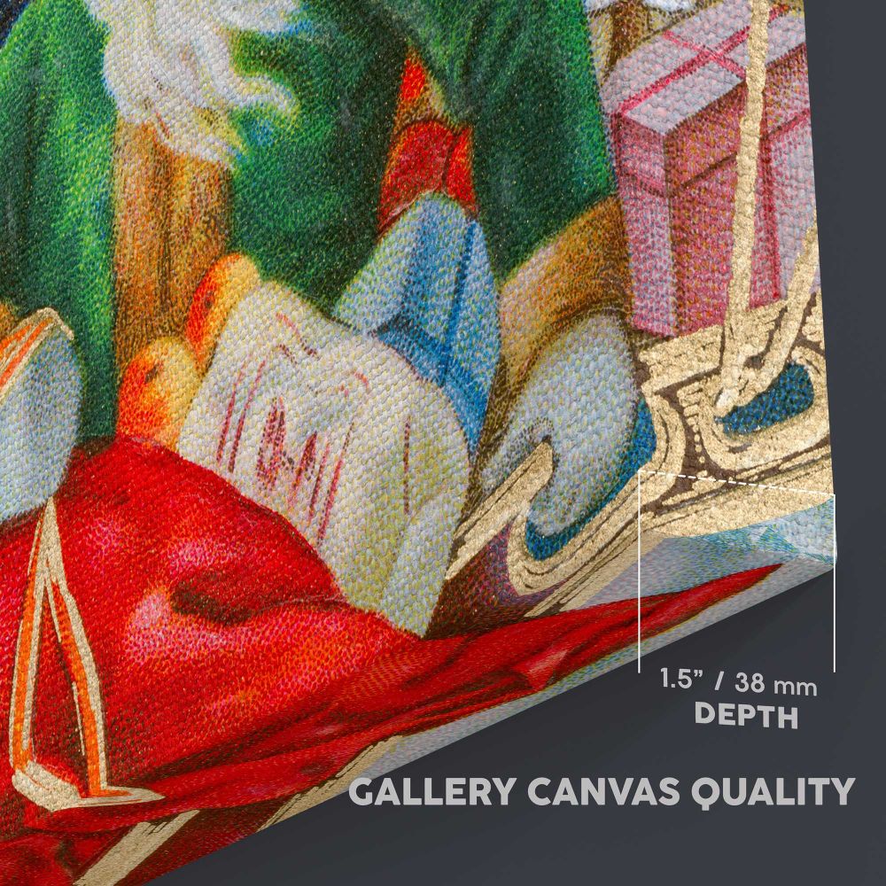 Vintage Santa Claus Christmas Greeting canvas texture and wrapped edge closeup