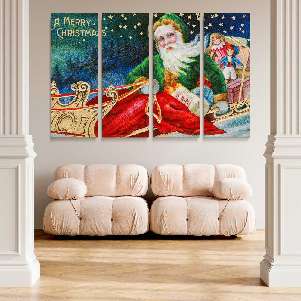 Vintage Santa Claus Christmas Greeting canvas wall art in room setting 5