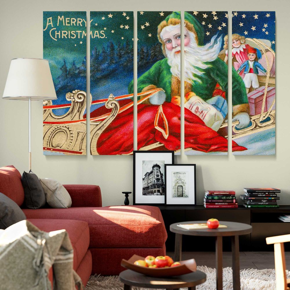 Vintage Santa Claus Christmas Greeting canvas wall art in room setting 6
