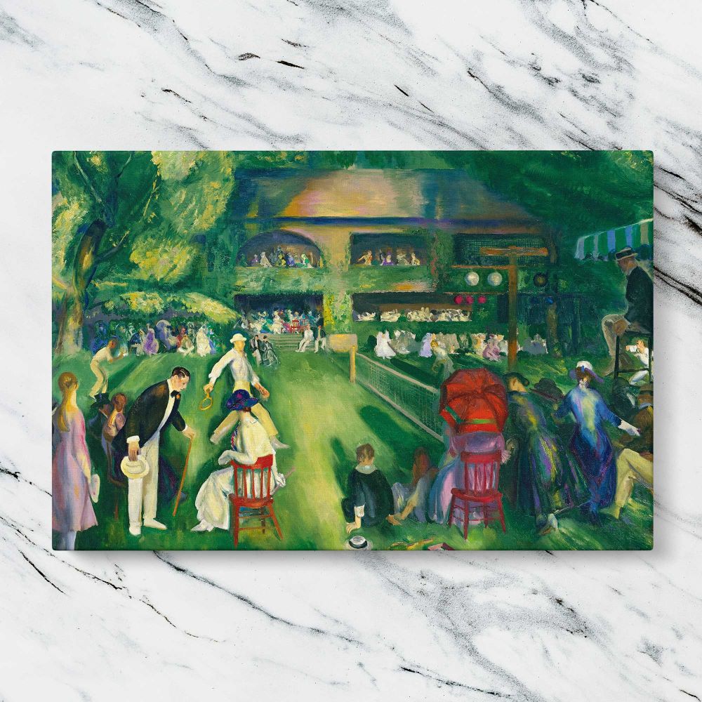 Tennis at Newport canvas artwork displayed on a marble background