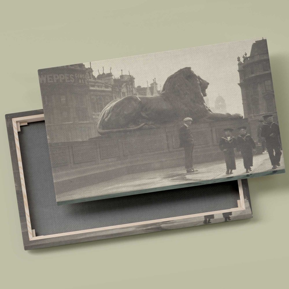 Trafalgar Square Lion Vintage Photograph canvas front and rear frame view