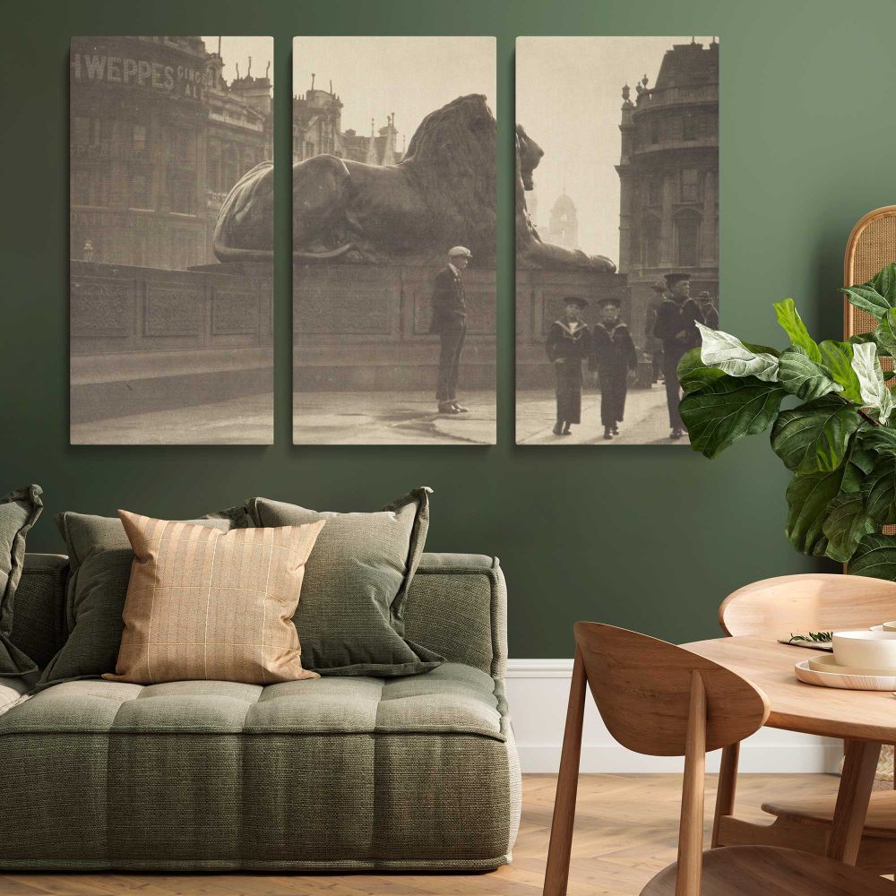 Trafalgar Square Lion Vintage Photograph canvas wall art in room setting 4