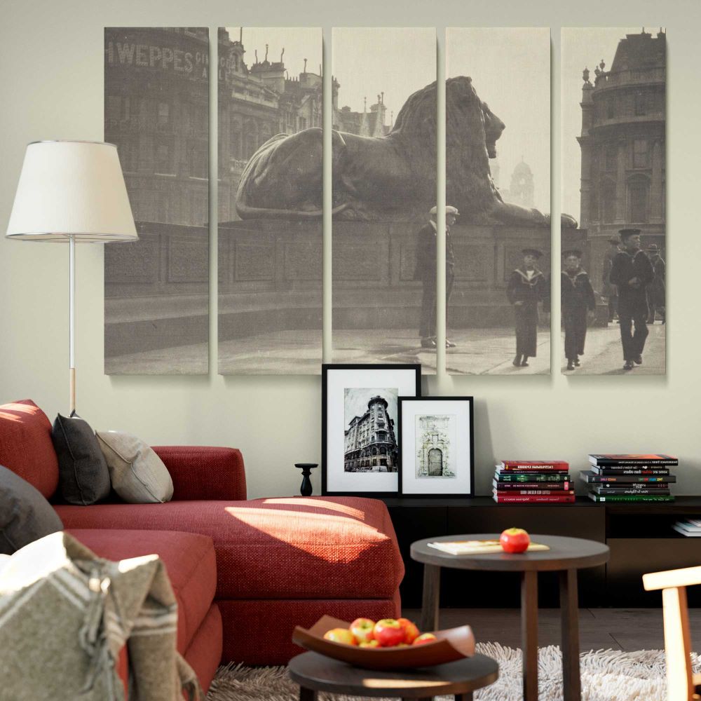 Trafalgar Square Lion Vintage Photograph canvas wall art in room setting 6