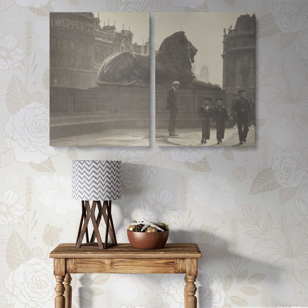 Trafalgar Square Lion Vintage Photograph canvas wall art in room setting 7