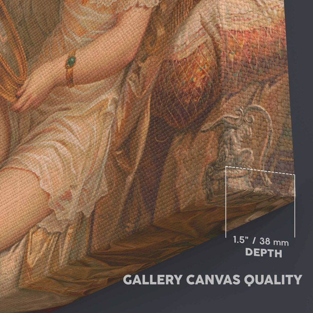 Woman with a Mirror in a Classical Interior canvas texture and wrapped edge closeup
