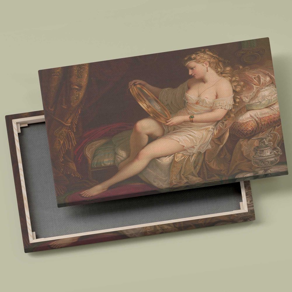 Woman with a Mirror in a Classical Interior canvas front and rear frame view