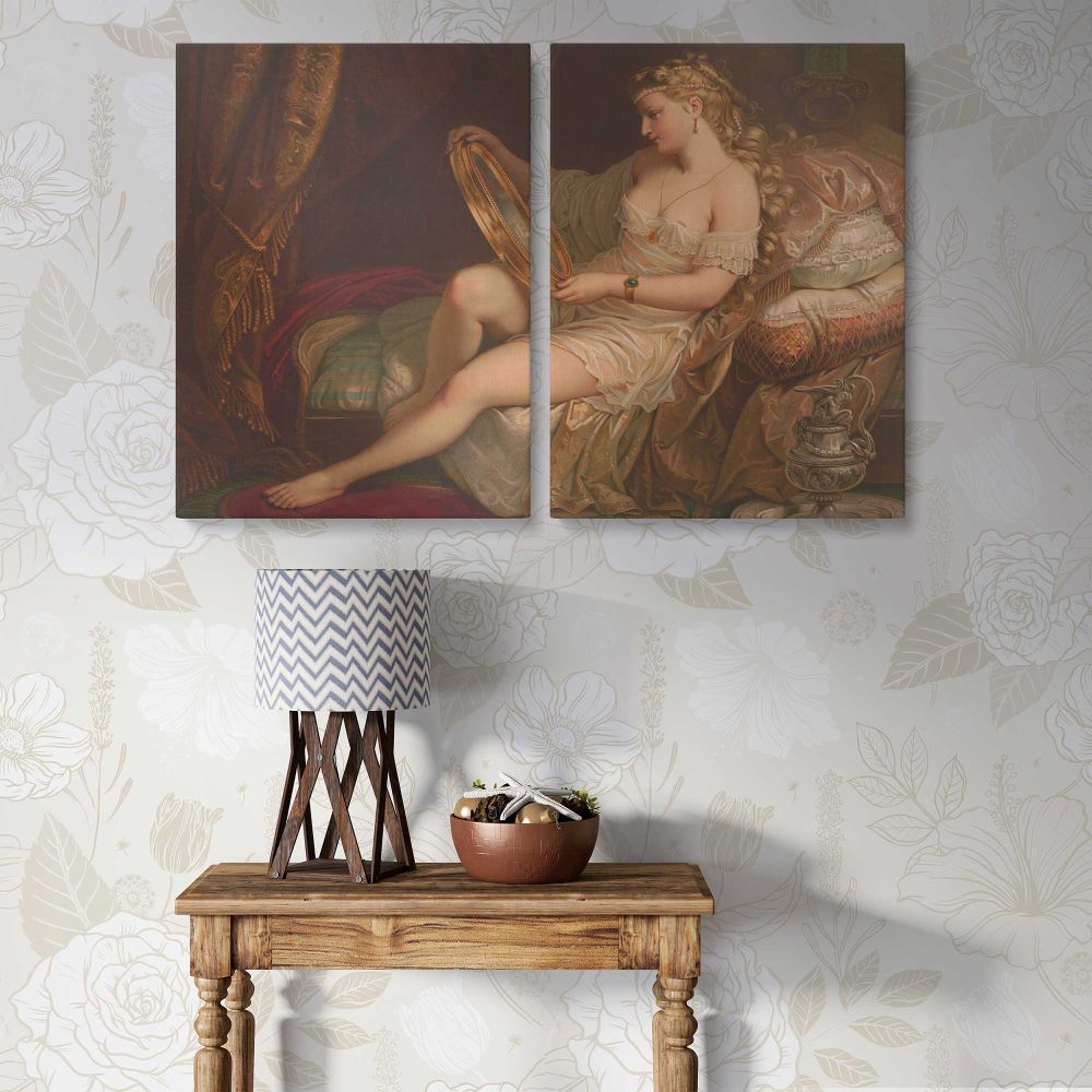 Woman with a Mirror in a Classical Interior canvas wall art in room setting 5