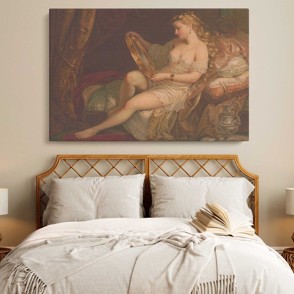 Woman with a Mirror in a Classical Interior canvas wall art in room setting 6