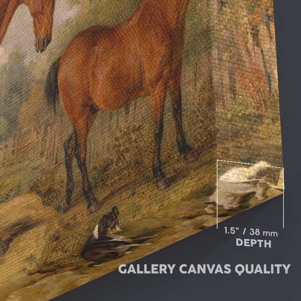Horses and Dogs in a Pastoral Landscape canvas texture and wrapped edge closeup